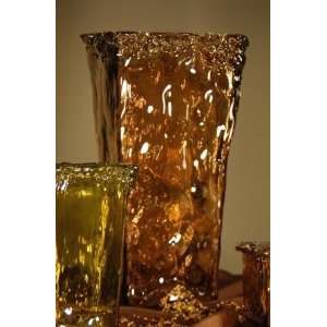  Tuscan Mediterranean Textured Brown Glass Tall Vase: Home 