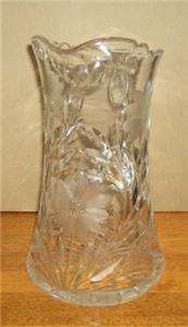 Antique American Brilliant cut crystal pitcher water jug Flowers 
