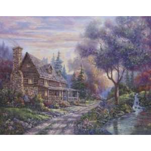   Creek Lodge, Canvas Transfer by Carl Valente, 28x22: Home & Kitchen