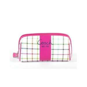 Coach Heritage Tattersall Small Travel Multi Color Cosmetic Bag Case 