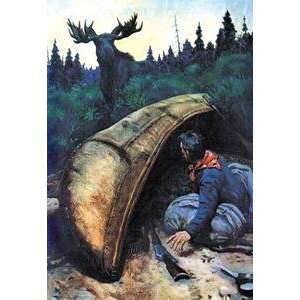  Vintage Art Moose Hunter   07544 9