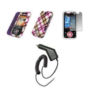 Motorola Rival A455   Premium Hot Pink Plaid Design Snap On Cover Hard 