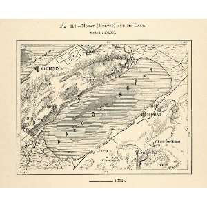  1882 Relief Line block Map Morat Murten Lake Switzerland 
