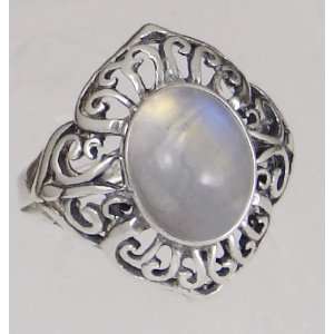  Filigree Ring with a Striking Rainbow Moonstone Gemstone Jewelry