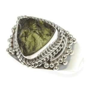   925 Sterling Silver NATURAL MOLDAVITE Ring, Size 7.75, 4.77g Jewelry