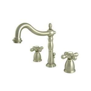   Nickel New Orleans Double Handle Kitchen Faucet with Metal Cross H