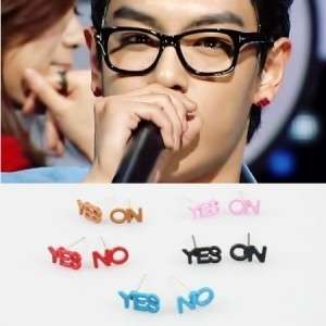 Big Bang K pop Bigbang T.O.P Style Colorful YES NO Earrings black/Pink 