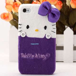 Hello Kitty Cute Lovely 3D BOW Fur hard skin cover case for iphone 4 