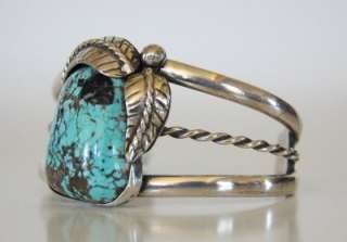 Vtg Navajo Signed Old Pawn Big Spiderweb Turquoise Heavy Sterling Cuff 