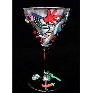  Chilies & Kokopelli Design   Hand Painted   Martini   7.5 