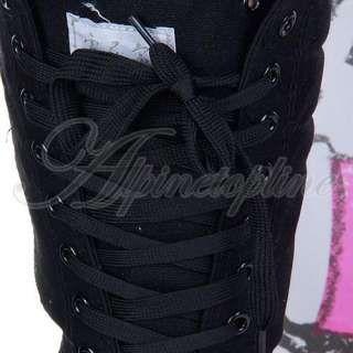 PUNK LACE UP HI TOP KNEE HIGH CANVAS SNEAKER BLACK BOOT  