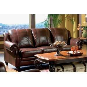 Sofa Couch Nail Head Trim Burgundy Tri Tone Leather:  Home 