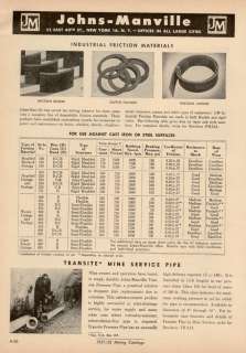 Johns Manville Asbestos Transite Pipe for Mining 50s AD  