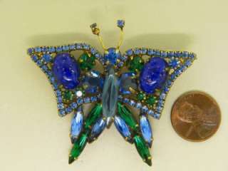 Confetti Lapis Emerald Sapphire RHINESTONE Butterfly VINTAGE FIGURAL 