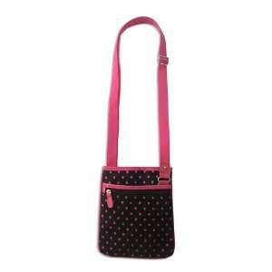  Black and Pink Polka Dots Crossbody Purse Handbag Bag 