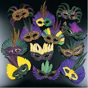  12 Feather Mardi Gras Masks Costume Party Masquarade