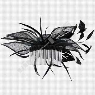Black Feather Net Flower Hair Comb Fascinator Wedding  
