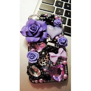  3D Camellia Luxury Crystal Bling Case Cover for Iphone 4 / 4s 