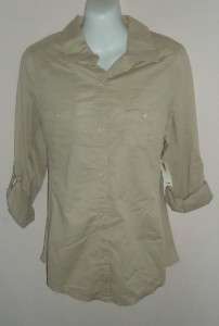 Old Navy khaki tan long sleeve button front dressy shirt