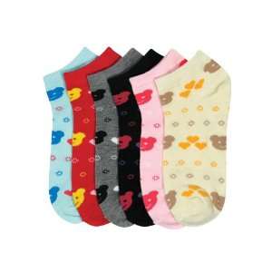  HS Women Fashion Ankle Socks Little Bear and Hearts Design 