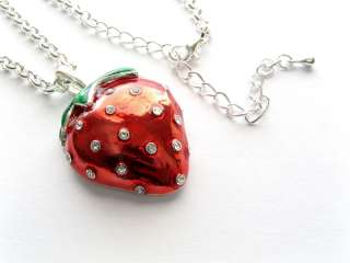 RED HOT JUICY STRAWBERRY CRYSTAL NECKLACE PENDANT  