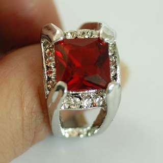 Ladys Red Black Blue 18K GP Square Gemstone CZ Zirconia Finger Ring 