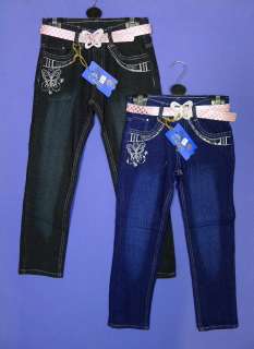 Girls Butterfly Sequin Decorated Faded Denim Jeans 2 12 yrs NEW  