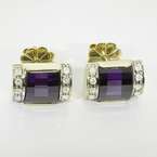 Stunning Diamond & Purple Gemstone 14K Yellow Gold Fashion Stud 