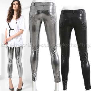 Celebrity Glitter Leggings Skinny Metalic Chrome Jeans  