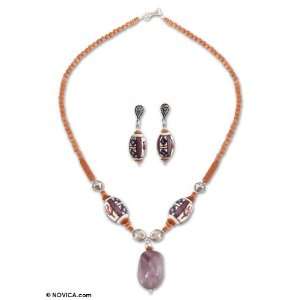  Amethyst and ceramic jewelry set, Lavender Earth 0.5 W 