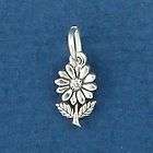 Sterling Silver Tiny Daisy Flower w/ Stem Leaves Charm