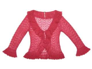 Lacey FREE PEOPLE peony pink mohair blend beaded ruffle sweater 