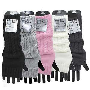   WARMERS, FASHIONABLE KNIT FINGERLESS GLOVES MITTENS   4 COLORS  