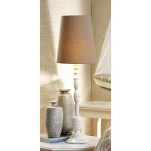 Accent Table Lamp White Wood Base Linen Silk Shade: Home 