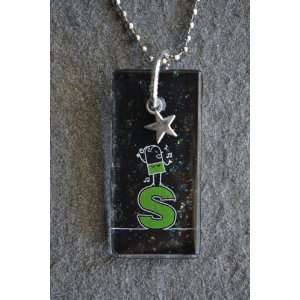   Doodle People Alphabet Name Initial Glass Tile Pendant Charm Jewelry