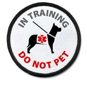 DOG IN TRAINING DO NOT PET Black Rim Medical Alert 2.5 inch Sew on 