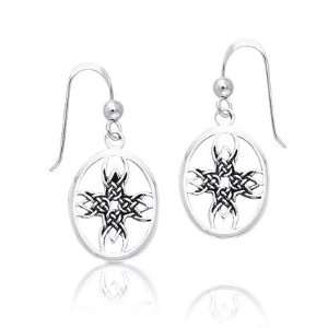 Tribal Cross Symbol Celtic Knotwork Sterling Silver Hook Earrings by 