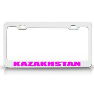 KAZAKHSTAN Country Steel Auto License Plate Frame Tag Holder, White 