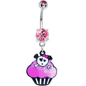  Pink Gem Skull Cupcake Belly Ring Jewelry