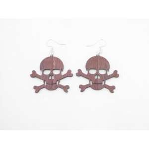  Pink Skull and Crossbones Wooden Earrings GTJ Jewelry