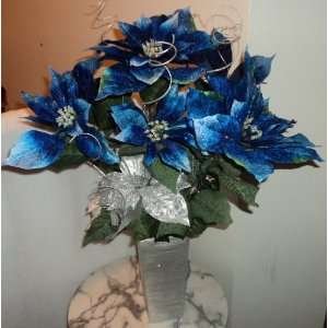  New Christmas/Holiday Blue & Silver Poinsettia Floral 