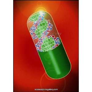 Gene therapy model of DNA inside a drug capsule Framed Prints  