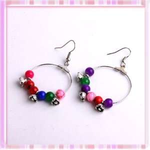 Concise Design Circle Shape Colorful Plastic Beads Earrings 1 Pair 