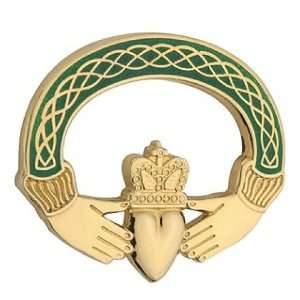  Gold Plated Claddagh Brooch   Green   Made in Ireland 