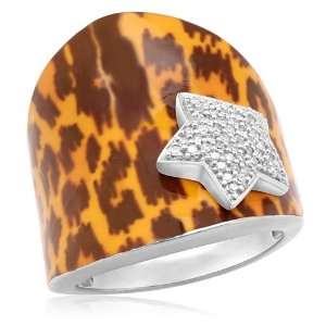    Sterling Silver & Enamel Star Diamond Ring, Size 7: Jewelry