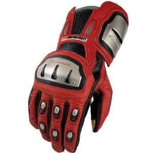   GAUNTLET STYLE LEATHER MOTORCYCLE STREET GLOVES RED MEDIUM: Automotive