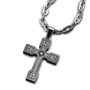    Triton Black Steel and Diamond Celtic Cross Pendant Jewelry