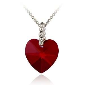  Sterling Silver Red Swarovski Crystal Heart Pendant 