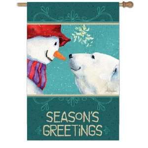   Snowman Christmas Flag Seasons Greetings Polar Bear