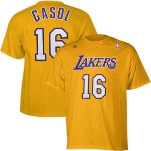   Lakers #16 Pau Gasol Gold Net Player T shirt
